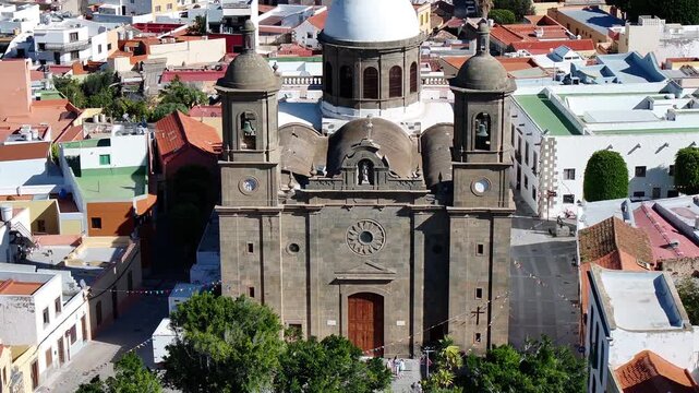 Aerial view of Parroquia San Sebastian de Aguimes, Aguimes, Gran Canaria, Canary Islands, Spain