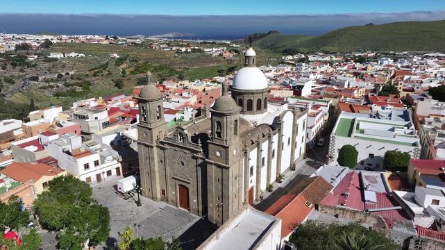 Aerial view of Parroquia San Sebastian de Aguimes, Aguimes, Gran Canaria, Canary Islands, Spain