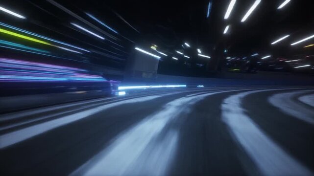 Fast Moving Vehicles in Dark Tunnel.