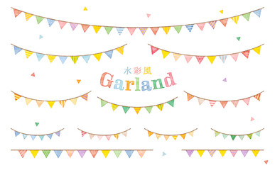 Triangular watercolor bunting collection in straight and curved styles