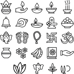 Set of line art puja icons transparent