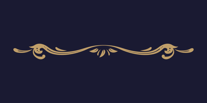 Gold elegant flourish floral swirl border divider for wedding invitation design or luxury branding design element decoration