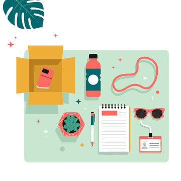 Flat Vector Illustration of an Intern Onboarding Welcome Kit