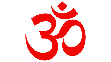 Red Om or Aum symbol icon of Hinduism, Buddhism and Jainism, sign for yoga and meditation.