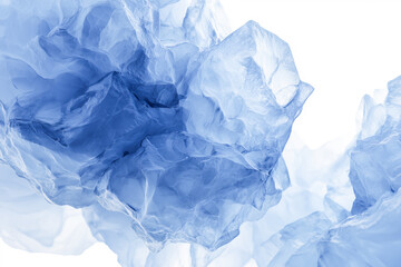 Fototapeta premium Top view of abstract blue aerogel structure resembling frozen smoke isolated on white background