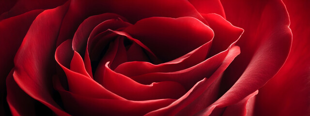 Naklejka premium Intricate Close-Up View of a Vibrant Red Rose, Showcasing its Velvet Petals and Delicate Curves
