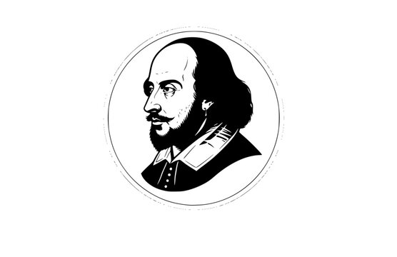 William Shakespeare Profile Silhouette, Classic Literature Vector Sticker, Renaissance Poet and Playwright History Icon
