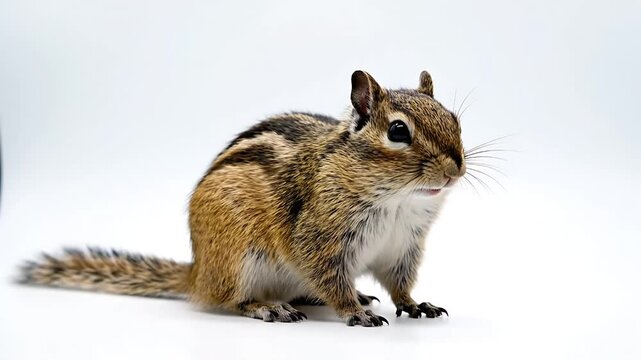 A charming chipmunk with brown and black stripes sits attentively, ready to explore