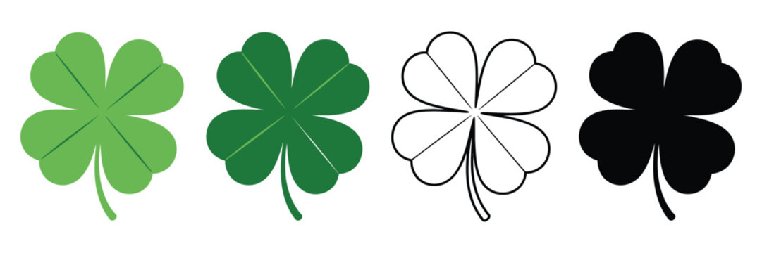Green shamrock vector illustration, cloverleaf and luck symbols