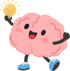 Obraz premium creative brain character raising glowing lamp with joyful expression symbolizing inspiration success and smart achievement