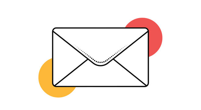 Closed white envelope with a triangular flap is framed by large orange and red circular shapes in a modern graphic style.