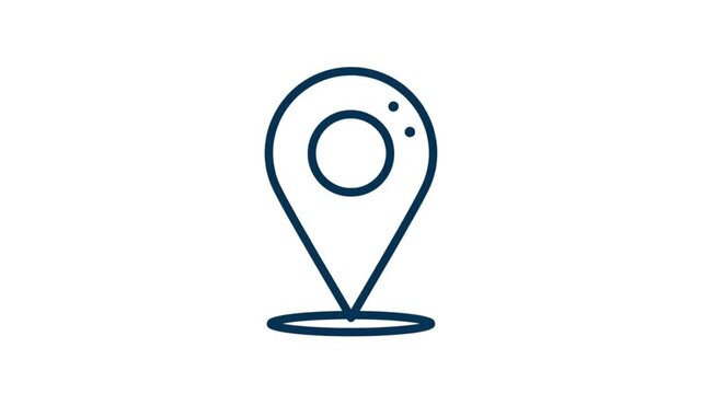 modern blue animated location pin icon with subtle shadow effect on white background. clean and stylish line animation is excellent for map applications, travel vlogs, business locators, real estate