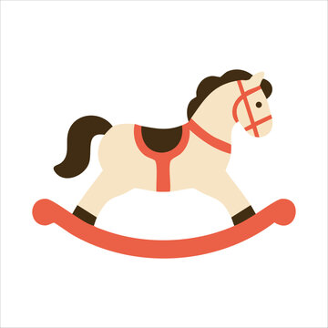 Wooden rocking horse toy for children play isolated vector illustration on white background