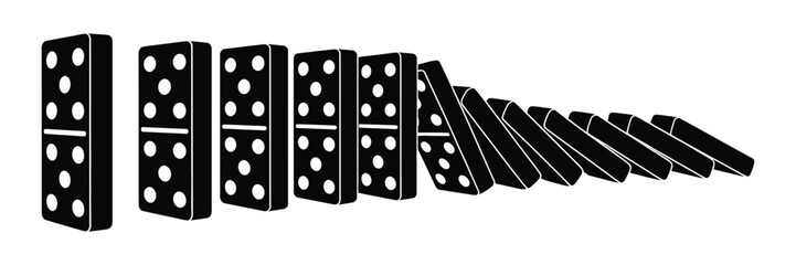 Dominoes falling vector illustration, chain reaction sequence, toppling blocks, kinetic motion, game concept