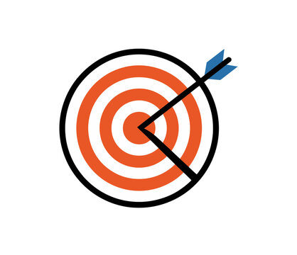 A minimalist vector graphic of a target with an arrow hitting the bullseye, symbolizing accuracy and success.