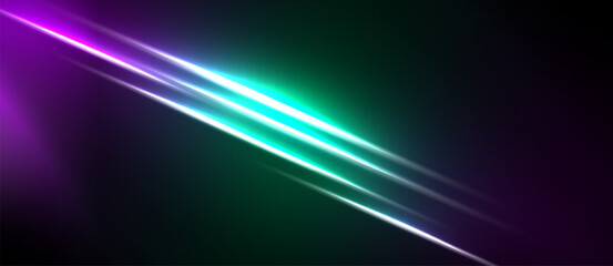 Obraz premium Abstract lines, vibrant colors, dark background. Diagonal streaks create dynamic visual effect. Brightness contrasts sharply with shadows.