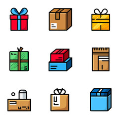 Assorted Gift Boxes and Packages Icon Set for Delivery and Holidays