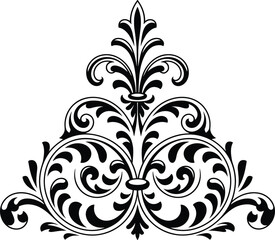 Obraz premium Black and white vintage floral ornament vector, decorative damask scroll design, elegant fleur-de-lis pattern for luxury wedding invitations and branding,