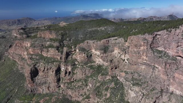 Aerial view of Morro de la Agujereada, Pico de las Nieves, Gran Canaria, Canary Islands, Spain