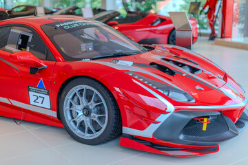 Fototapeta premium 2 March 2026 Italian Car beautiful Ferrari large mag wheels bright colours on show in Sydney NSW Australia