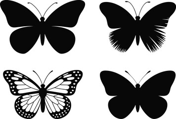 Four distinct black silhouette illustrations of butterflies butterfly insect © Shakila