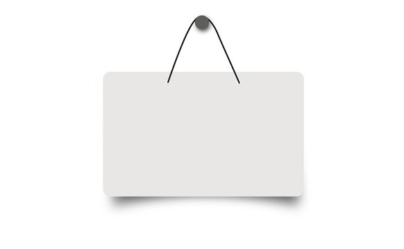 rectangular sign hanging from a pin isolated PNG, blank notice board for shop advertising and promotion on transparent background
