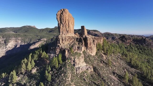 Aerial view of Caldera de Tejeda and Roque Nublo, Tejeda, Gran Canaria, Canary Islands, Spain