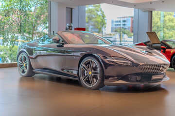 Fototapeta premium 2 March 2026 Italian Car beautiful Ferrari large mag wheels bright colours on show in Sydney NSW Australia