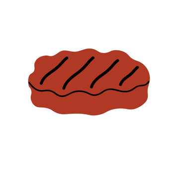 Pljeskavica illustration.Serbian cuisine. Traditional Balkan grilled meat patty. Vector icon on isolated background. Cutlet in cartoon style. Food design element. For menu, card, paper, label