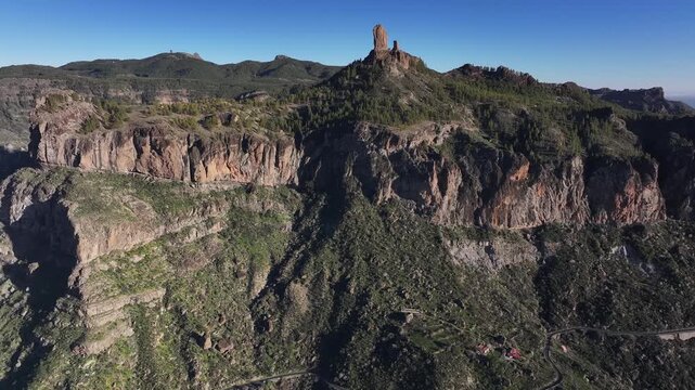 Aerial view of Caldera de Tejeda and Roque Nublo, Tejeda, Gran Canaria, Canary Islands, Spain