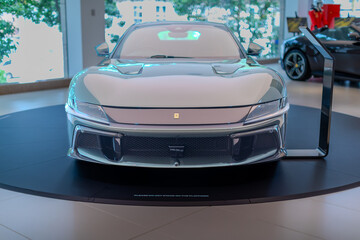 Fototapeta premium 2 March 2026 Italian Car beautiful Ferrari large mag wheels bright colours on show in Sydney NSW Australia