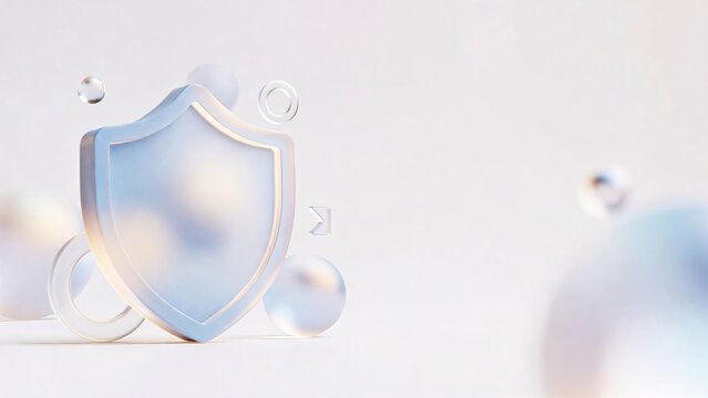 3D shield emblem representing digital security on soft pastel background