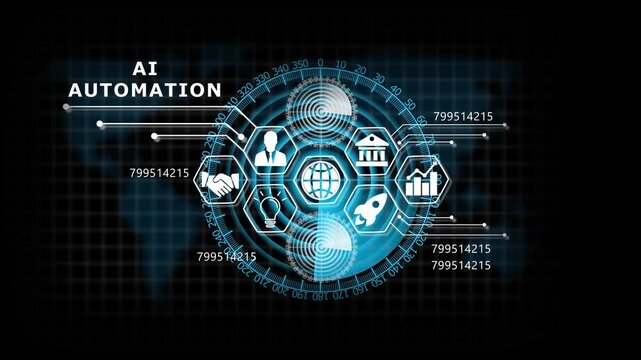 "AI AUTOMATION" Lifecycle on Futuristic Radar Technology Background. Business, Technology, Internet and network concept. 4k animation video