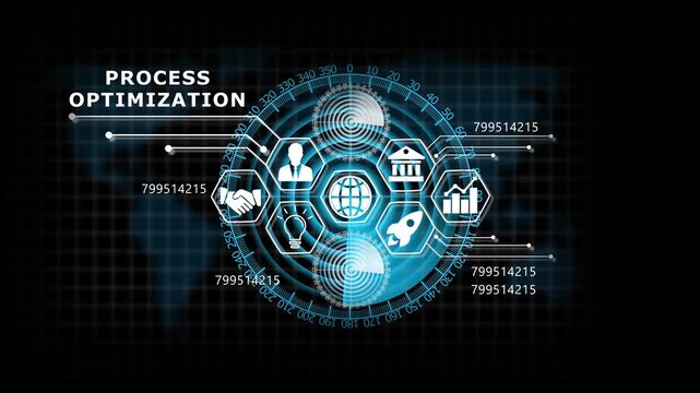 "PROCESS OPTIMIZATION" Lifecycle on Futuristic Radar Technology Background. Business, Technology, Internet and network concept. 4k animation video