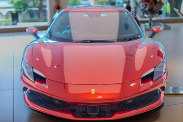 Fototapeta premium 2 March 2026 Italian Car beautiful Ferrari large mag wheels bright colours on show in Sydney NSW Australia