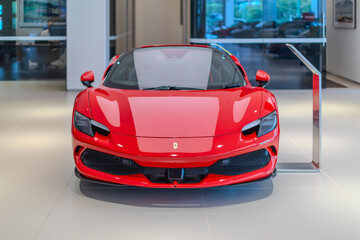 Fototapeta premium 2 March 2026 Italian Car beautiful Ferrari large mag wheels bright colours on show in Sydney NSW Australia