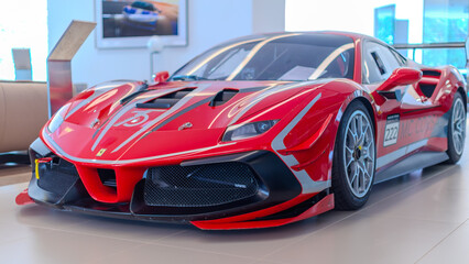 Fototapeta premium 2 March 2026 Italian Car beautiful Ferrari large mag wheels bright colours on show in Sydney NSW Australia