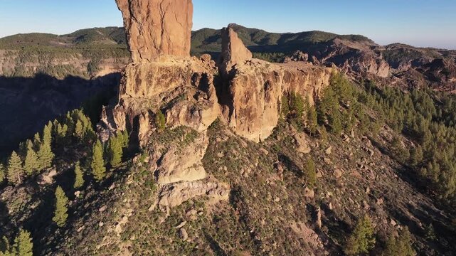 Aerial view of Caldera de Tejeda and Roque Nublo, Tejeda, Gran Canaria, Canary Islands, Spain