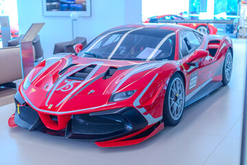 Fototapeta premium 2 March 2026 Italian Car beautiful Ferrari large mag wheels bright colours on show in Sydney NSW Australia