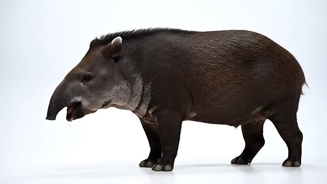 A stunning Tapir stands in profile against a bright background, showcasing its unique features