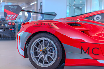 Fototapeta premium 2 March 2026 Italian Car beautiful Ferrari large mag wheels bright colours on show in Sydney NSW Australia