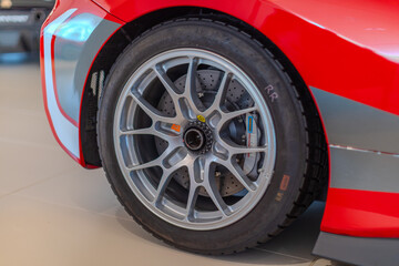 Fototapeta premium 2 March 2026 Italian Car beautiful Ferrari large mag wheels bright colours on show in Sydney NSW Australia