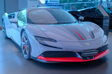 Fototapeta premium 2 March 2026 Italian Car beautiful Ferrari large mag wheels bright colours on show in Sydney NSW Australia