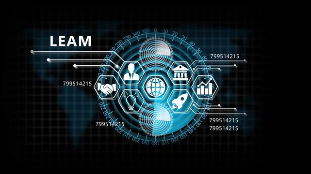 "LEAM" Lifecycle on Futuristic Radar Technology Background. Business, Technology, Internet and network concept. 4k animation video