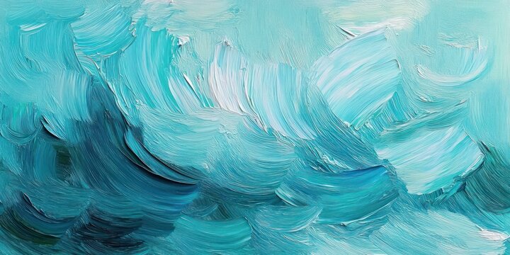 swirling turquoise and teal impasto painting of ocean-like brushstrokes conveying calm and movement