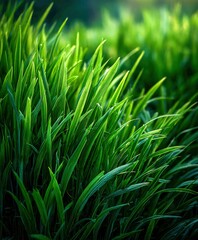 Fototapeta premium Vibrant blades of grass dance in gentle sunlight