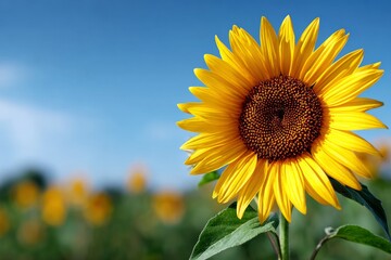 Fototapeta premium Bright sunflower standing tall against a clear blue sky