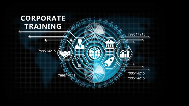 "CORPORATE TRAINING" Lifecycle on Futuristic Radar Technology Background. Business, Technology, Internet and network concept. 4k animation video