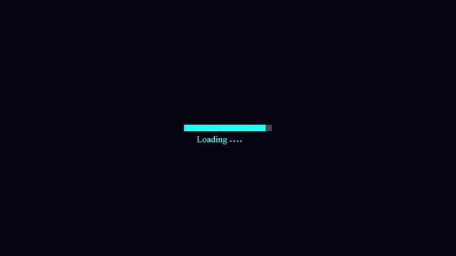 Cyberpunk loading bar animation with glitch effect. Futuristic uploading progress bar with glitch effect isolated on black background. progress bar animation with alpha channel, white