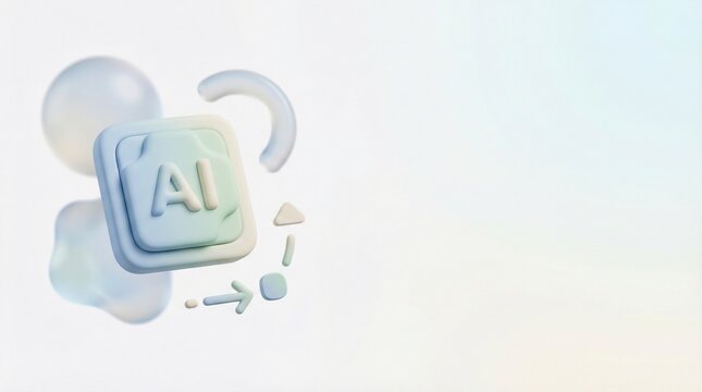 3D AI keycap icon floating on pastel gradient background with copy space